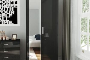 Produktbild von Soft Close 2 Doors Wardrobe with Mirror and Metal Handles Includes a removable hanging rod and