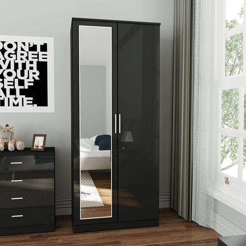 Bild von Soft Close 2 Doors Wardrobe with Mirror and Metal Handles Includes a removable hanging rod and