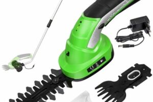 Produktbild von Tectake – Cordless hedge trimmer with 2 attachments and telescopic pole incl. battery – grass