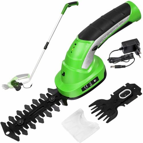 Bild von Tectake – Cordless hedge trimmer with 2 attachments and telescopic pole incl. battery – grass