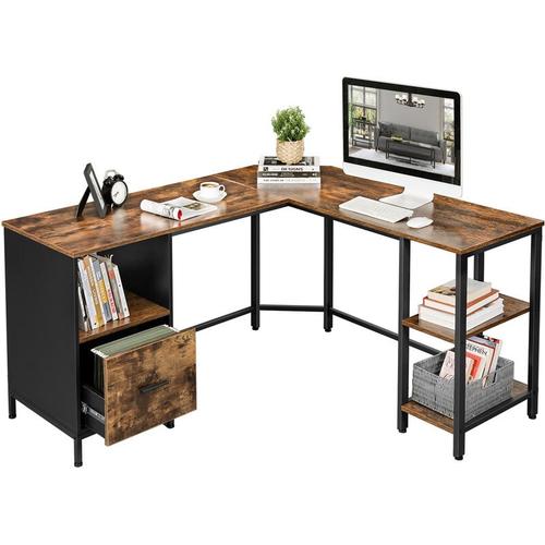 Bild von Songmics – VASAGLE Corner Desk, L-Shaped Computer Desk, Office Desk with Cupboard and Hanging File