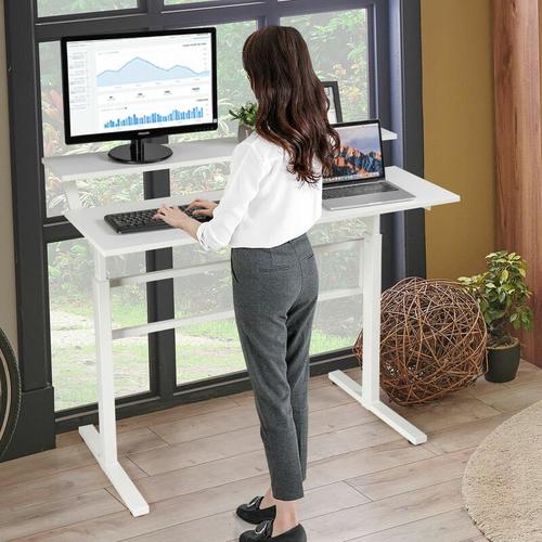 Bild von 2-Tier Standing Desk Sit to Stand Workstation Ergonomic Computer Table White