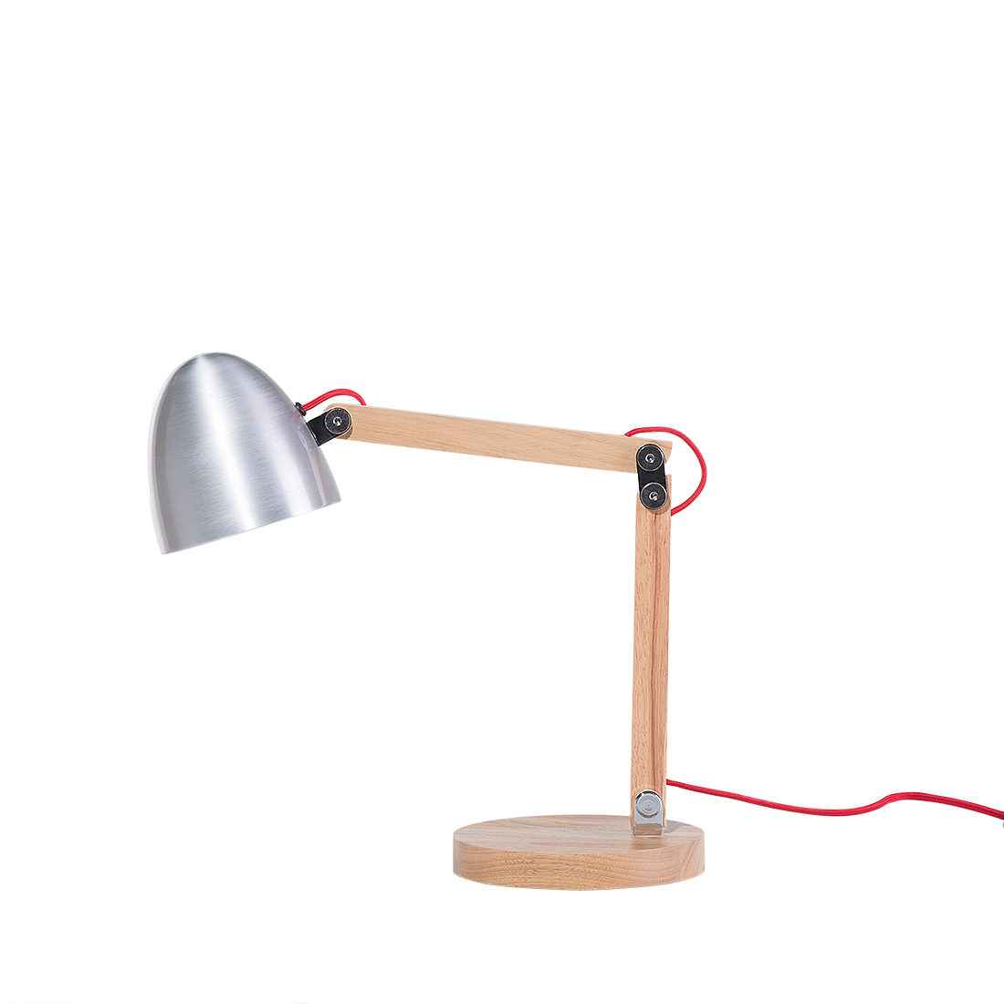 Produktbild von Beliani Desk Lamp Silver Metal Shade Adjustable Wooden Arm 62H cm Industrial Table Lamp