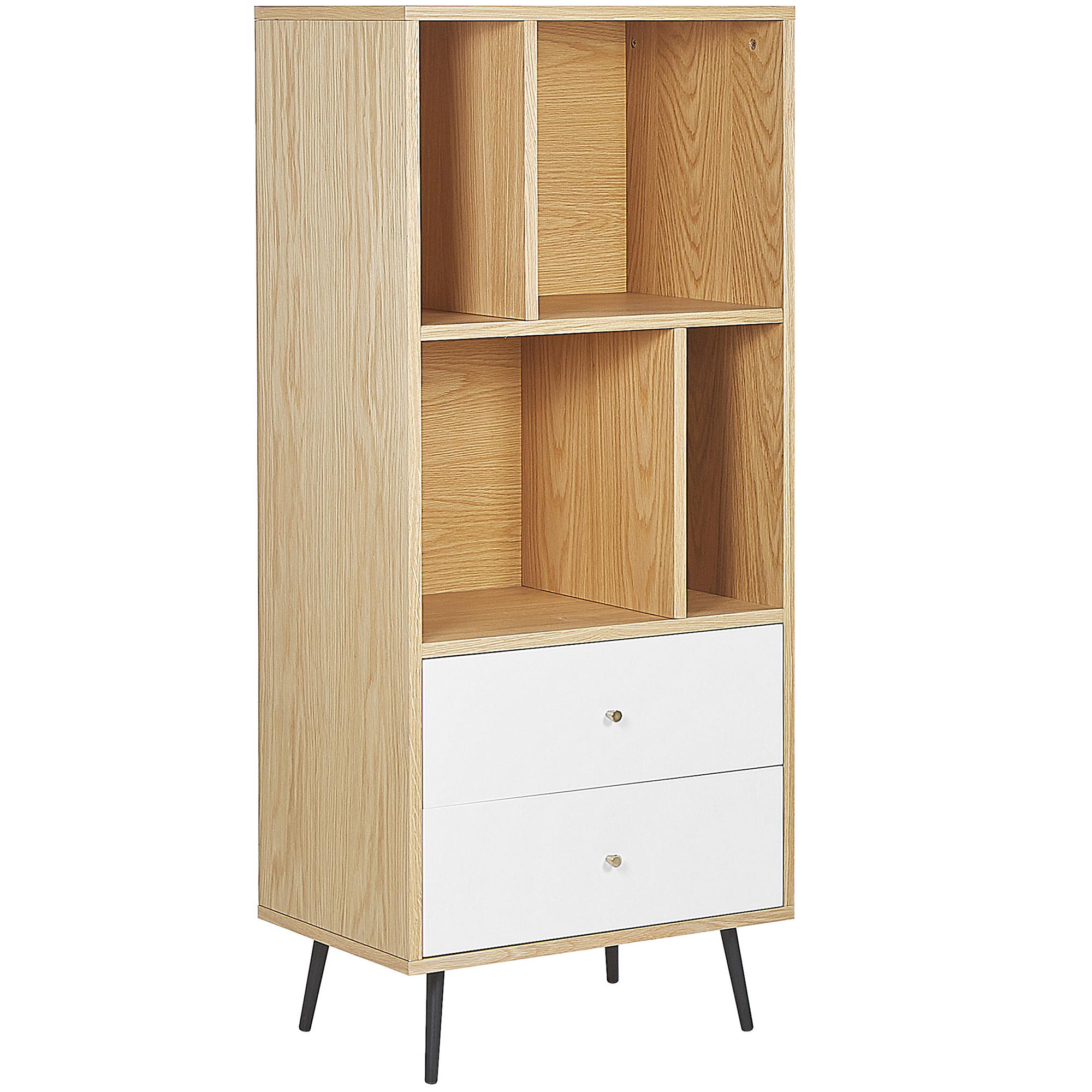 Produktbild von Beliani Bookcase Light Wood with White MDF 139 x 60 x 40 cm Storage Unit with Drawers Modern
