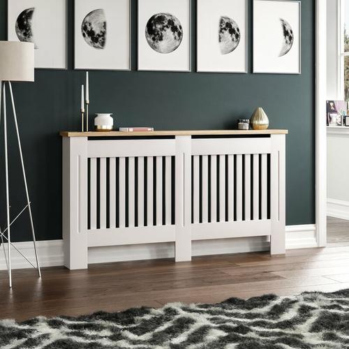 Bild von Arlington Radiator Cover MDF Modern Cabinet Slatted Grill, White, Large