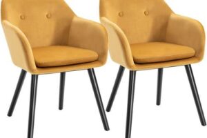 Bild von Homcom – Set Of 2 Velvet Look Dining Chairs Retro Seating Wooden Legs Yellow