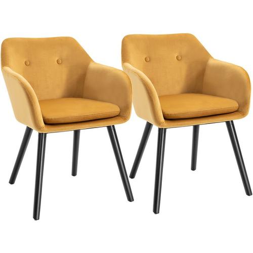 Bild von Homcom – Set Of 2 Velvet Look Dining Chairs Retro Seating Wooden Legs Yellow