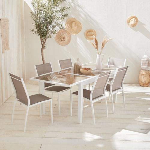 Produktbild von Garden set with extending table – Taupe Orlando – 150/210cm aluminium table with glass top,