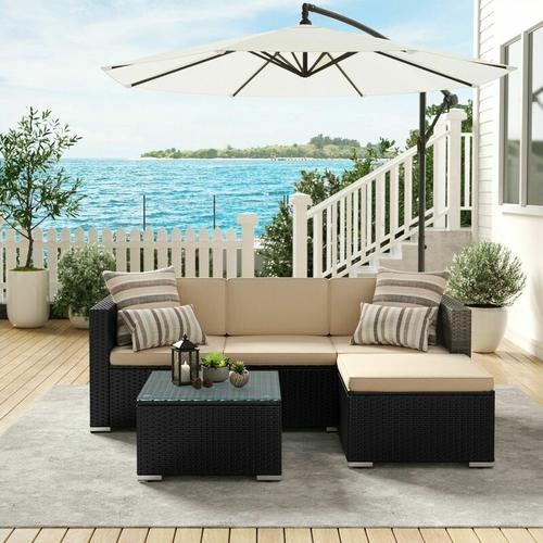 Bild von Garden Furniture Set, 5-Piece Patio, PE Rattan Patio Furniture Set, Outdoor Corner Sofa Couch,