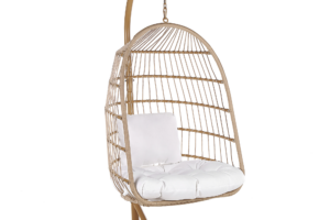 Produktbild von Beliani Swing Egg Chair Beige Rope Metal Stand Soft Sitting Cushion Boho Rustic Living Room Terrace