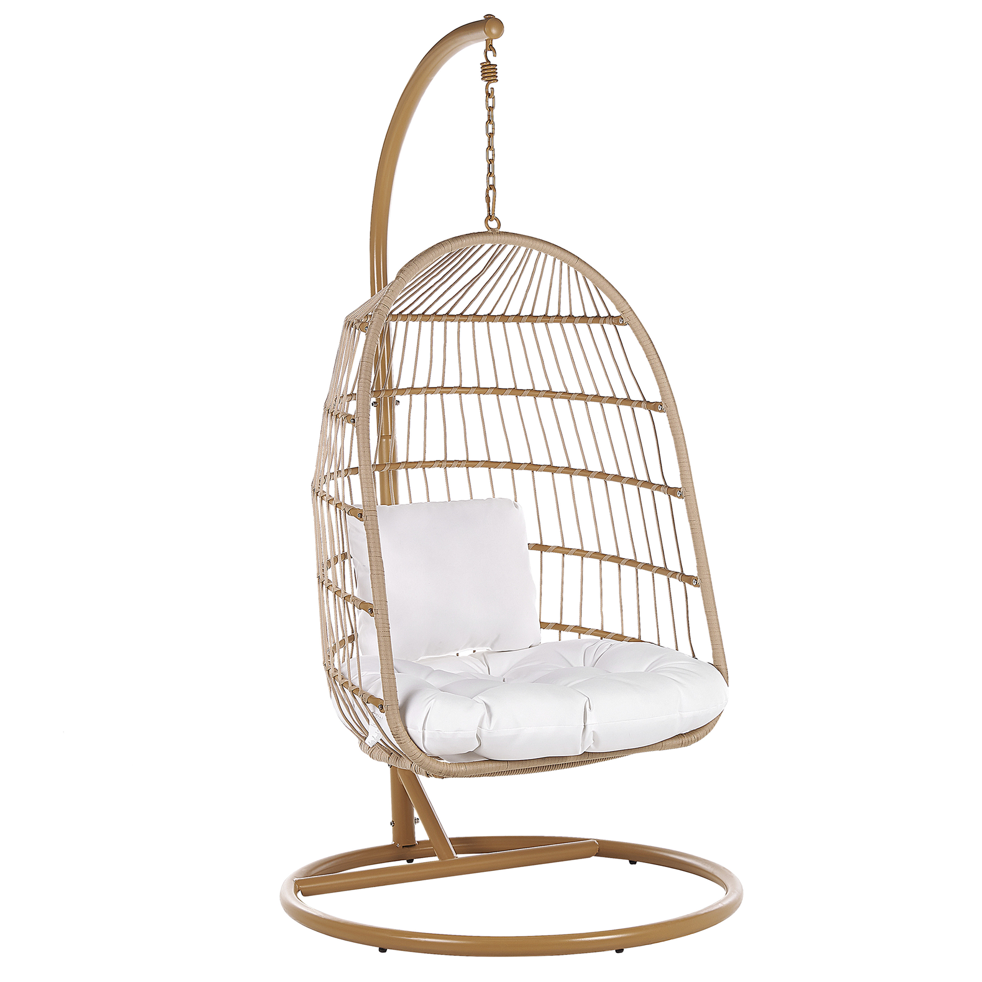 Produktbild von Beliani Swing Egg Chair Beige Rope Metal Stand Soft Sitting Cushion Boho Rustic Living Room Terrace