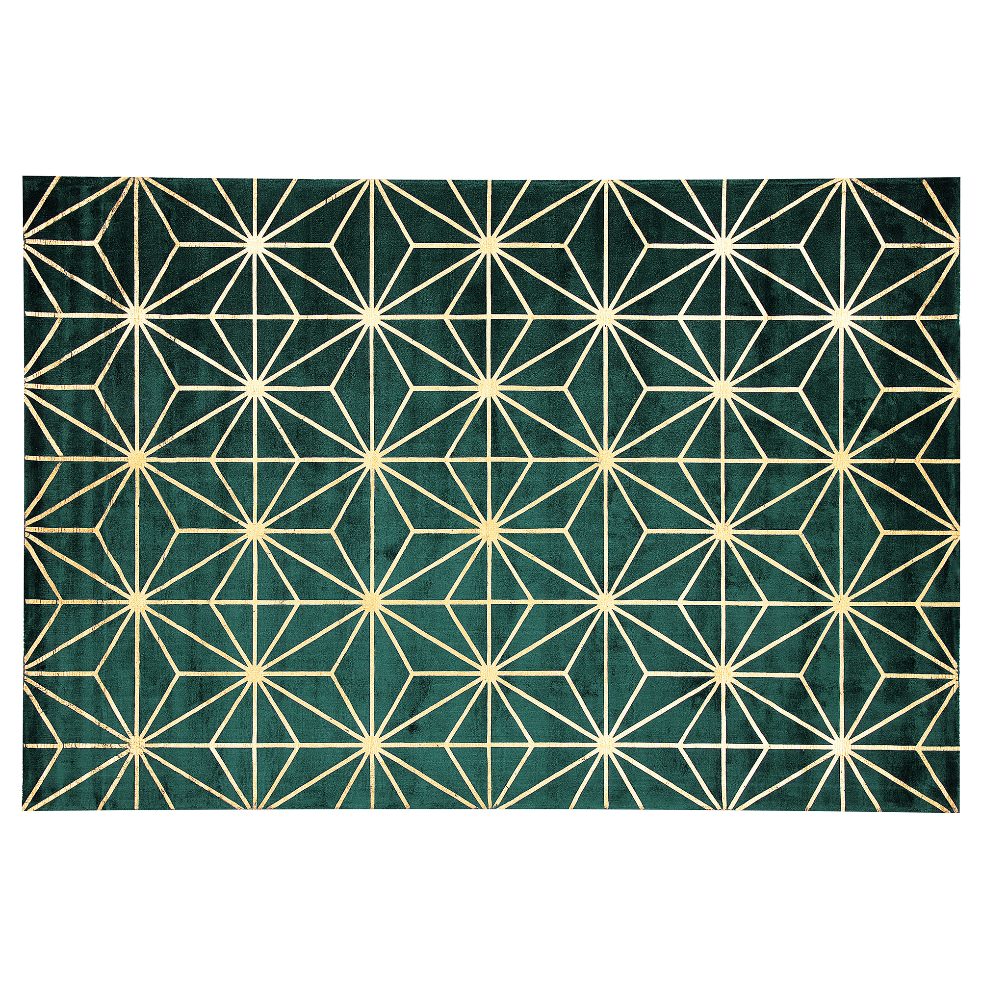 Produktbild von Beliani Area Rug Green with Gold Geometric Pattern Viscose with Cotton 140 x 200 cm Hand Woven Modern Glam Style Living Room Bedroom
