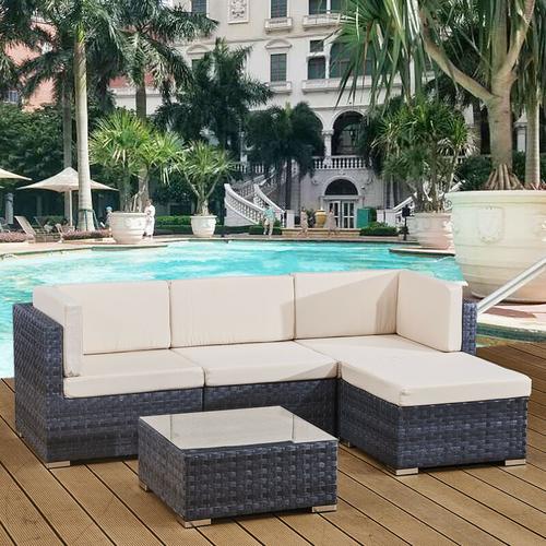 Bild von 4 seats outdoor sofa rattan garden furniture set – Ocean grey – CANNES – Ocean grey