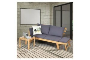 Bild von Outdoor Daybed Patio Convertible Couch Sofa Bed Wood Folding Chaise