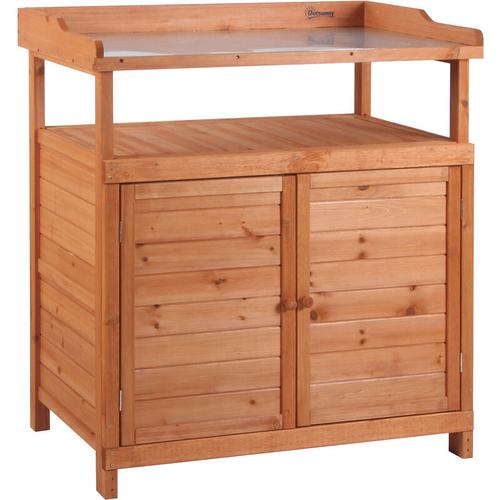 Produktbild von 2 In 1 Potting Bench Table w/ Storage Cabinet and Galvanized Table Top – Outsunny