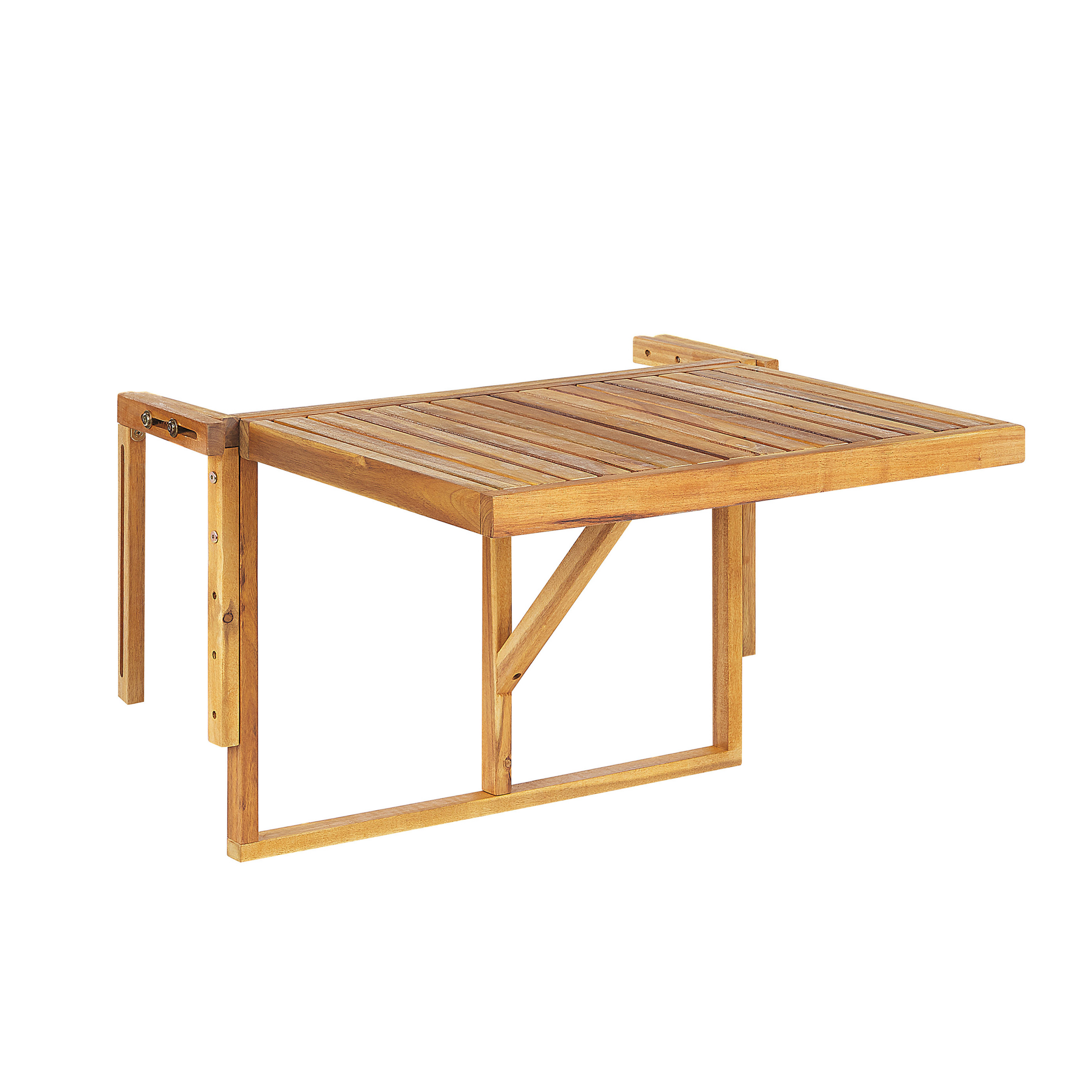 Produktbild von Beliani Balcony Hanging Table Light Wood Acacia Folding 60 x 55 cm Outdoor Rail Deck