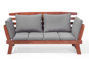 Produktbild von Beliani Garden Bench Dark Eucalyptus Wood Grey Cushions Outdoor 2 Seater with Reclining Armrests