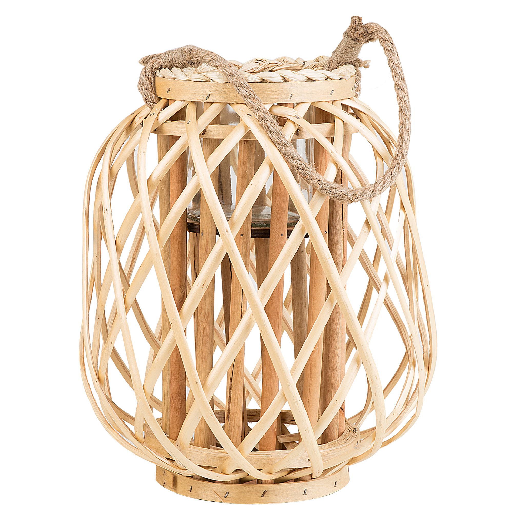 Produktbild von Beliani Lantern Light Willow Wood and Glass 30 cm Indoor Outdoor Scandinavian