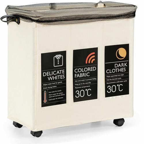 Bild von 120L 3-Section Mobile Laundry Hamper Collapsible Water-Proof Laundry Sorter