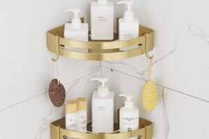 Produktbild von No Drilling Shower Shelf Corner Bathroom Shelf Bathroom Shelf With 4 Hooks Rustproof Metal Shower