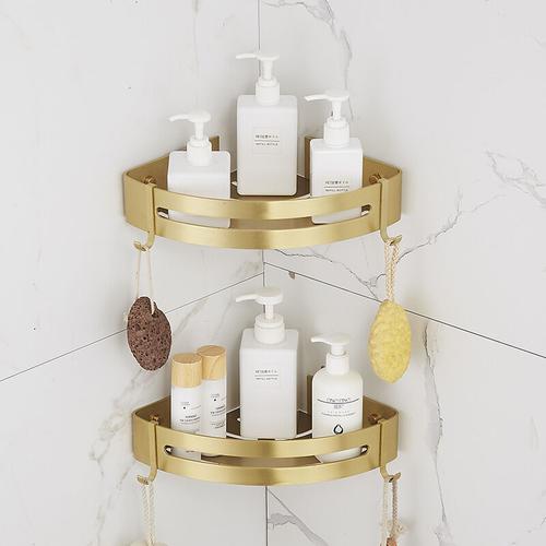 Bild von No Drilling Shower Shelf Corner Bathroom Shelf Bathroom Shelf With 4 Hooks Rustproof Metal Shower
