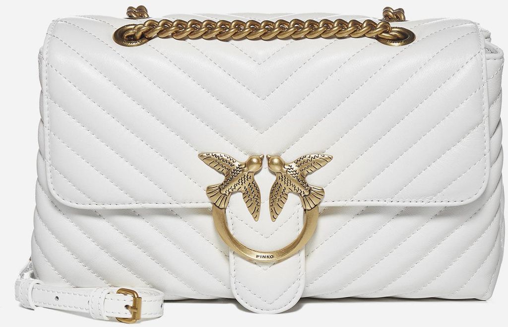 Bild von Pinko Logo Plaque Chained Shoulder Bag – White – Pinko Shoulder Bags