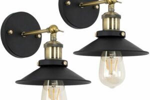 Produktbild von 2 x Industrial Black & Antique Brass Wall Lights s – No Bulbs