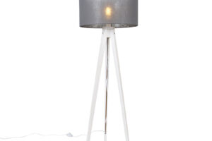 Produktbild von QAZQA Modern floor lamp tripod white with gray shade 50 cm – Tripod Classic
