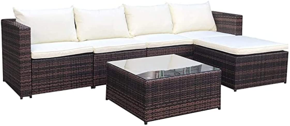 Produktbild von Evre Rattan Outdoor Garden Furniture Set Miami Sofa Coffee Table, Foot Stool Rattan (Brown with Premium Cover)