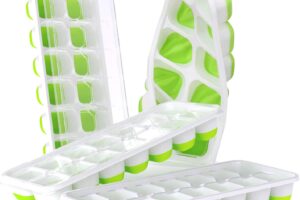Produktbild von DOQAUS Ice Cube Tray 4 Pack with Non-Spill Lids, Ice Cube Maker Tray LFGB Certified BPA Free, Ice Cube Moulds Silicone 56 Ice Trays Easy to Remove, for Freezer Baby Food Whiskey Cocktail Drinks, Green