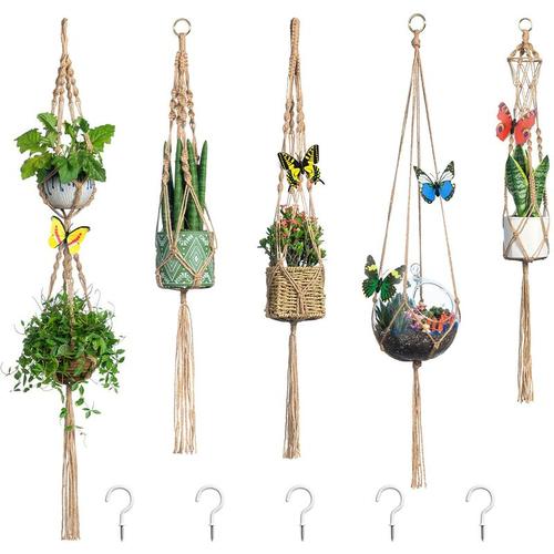 Produktbild von 5-Pack Macrame Plant Hangers with 5 Hooks, Handmade Cotton Rope Hanging Planters Set Flower Pots