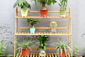 Produktbild von 3 Tier Bamboo Plant Stand Outdoor Indoor Planter Flower Stand Folding Ladder Display Shelf, 100cm