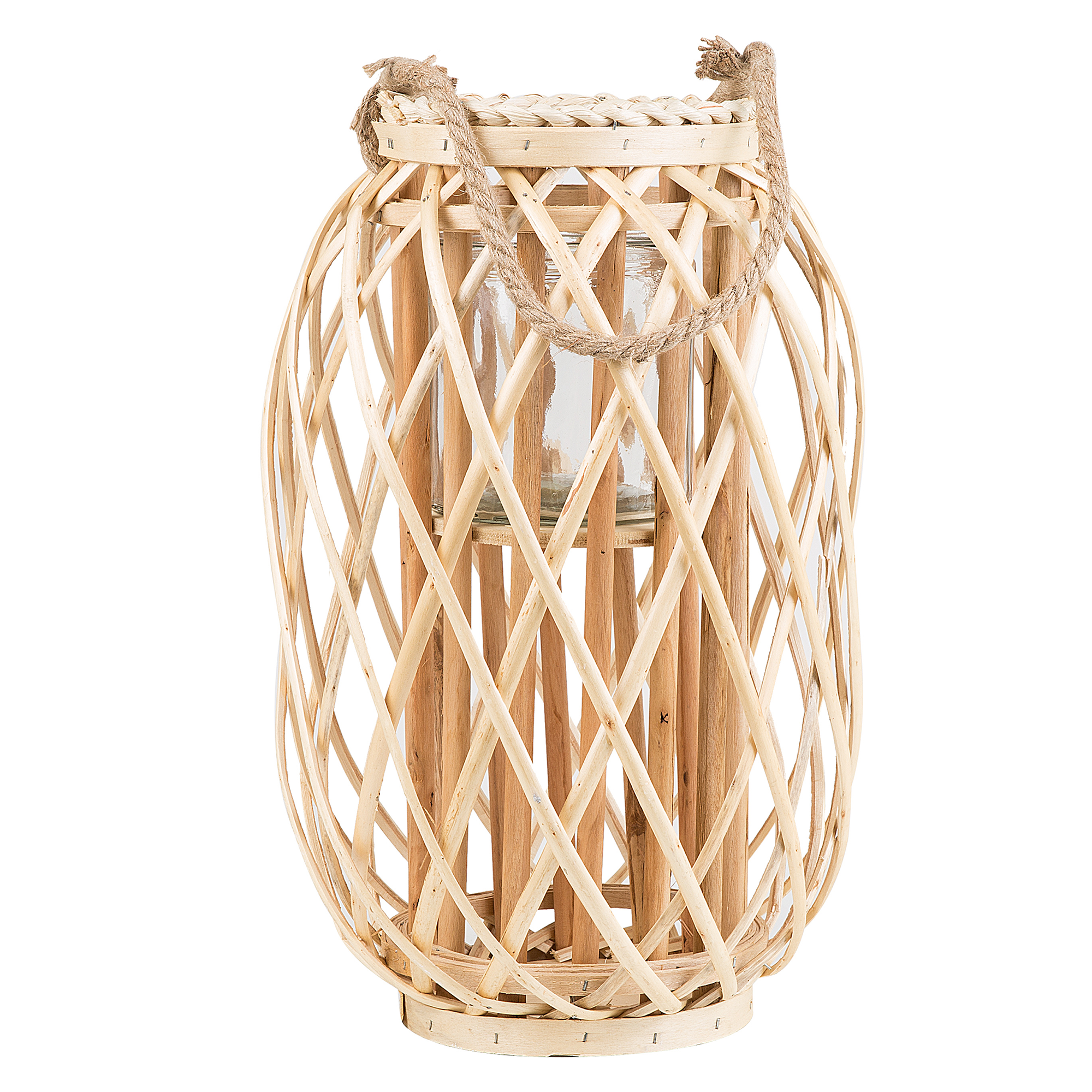 Produktbild von Beliani Lantern Light Wood Willow Wood and Glass 40 cm Indoor Outdoor Candle Holder Scandinavian Boho
