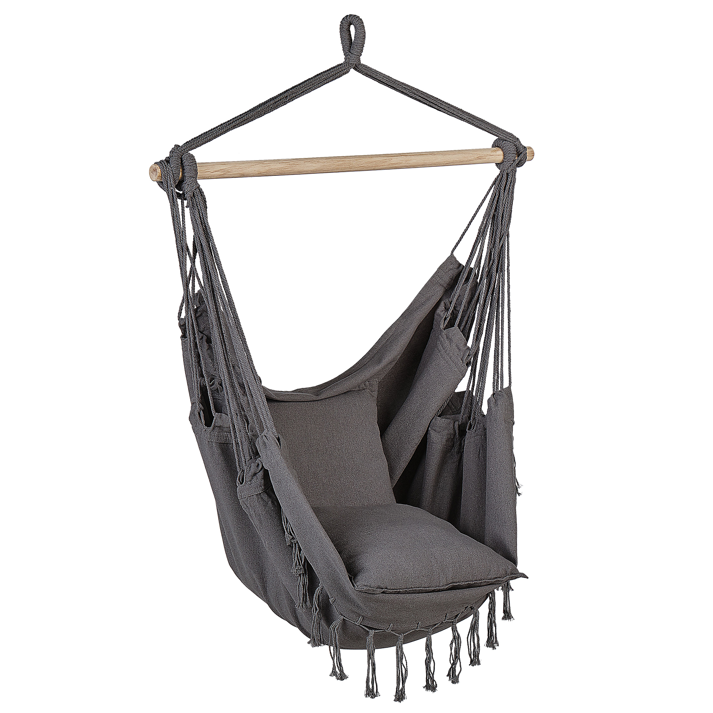 Produktbild von Beliani Hanging Hammock Chair Grey Cotton and Polyester Swing Seat Indoor Outdoor Boho Style