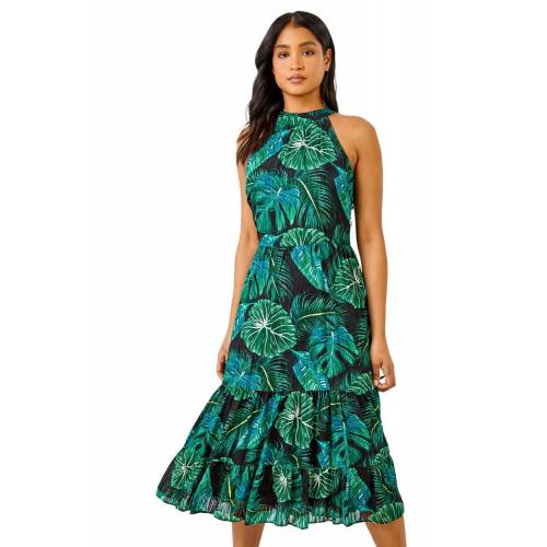 Produktbild von Roman Originals Textured Leaf Print Tiered Maxi Dress