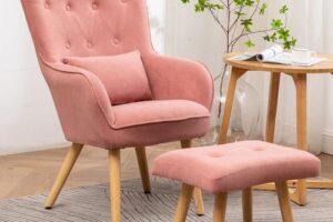 Produktbild von Livingandhome – Frosted Velvet Wingback Lounge Chair with Footstooll, Pink