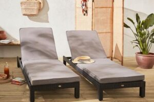 Produktbild von Pisa: Set of 2 rattan sun loungers, black / grey, ready assembled, reinforced aluminum