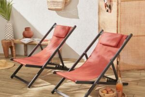 Produktbild von Set of 2 sun loungers – adjustable deck chairs with headrests made from an anthracite aluminium