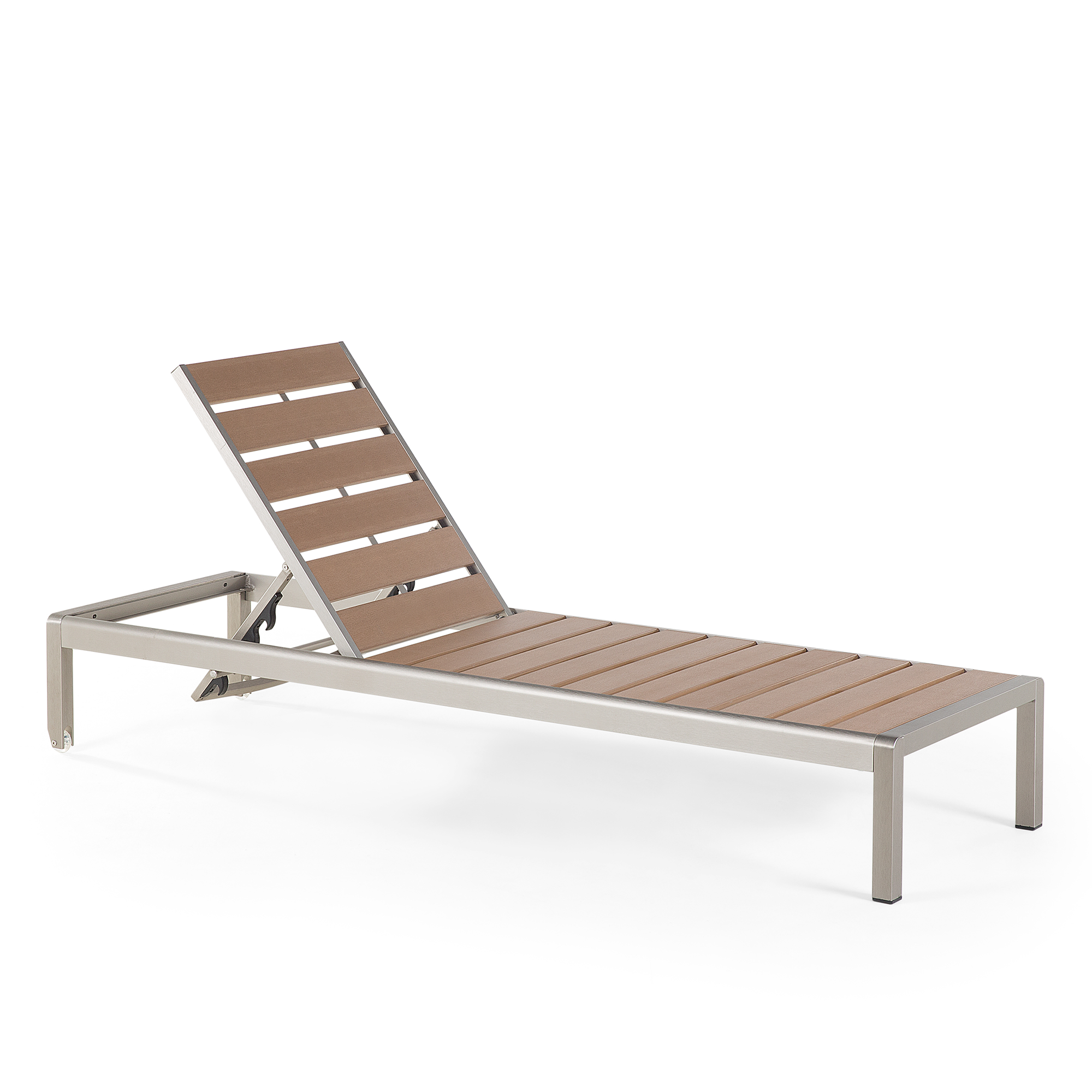 Produktbild von Beliani Garden Outdoor Lounger Brown and Silver Manufactured Wood Aluminium Frame Adjustable Reclining Backrest