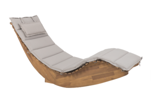 Produktbild von Beliani Sun Lounger Light Acacia Wood Slatted Design Rocking Feature Curved Shape with Taupe Seat Cushion