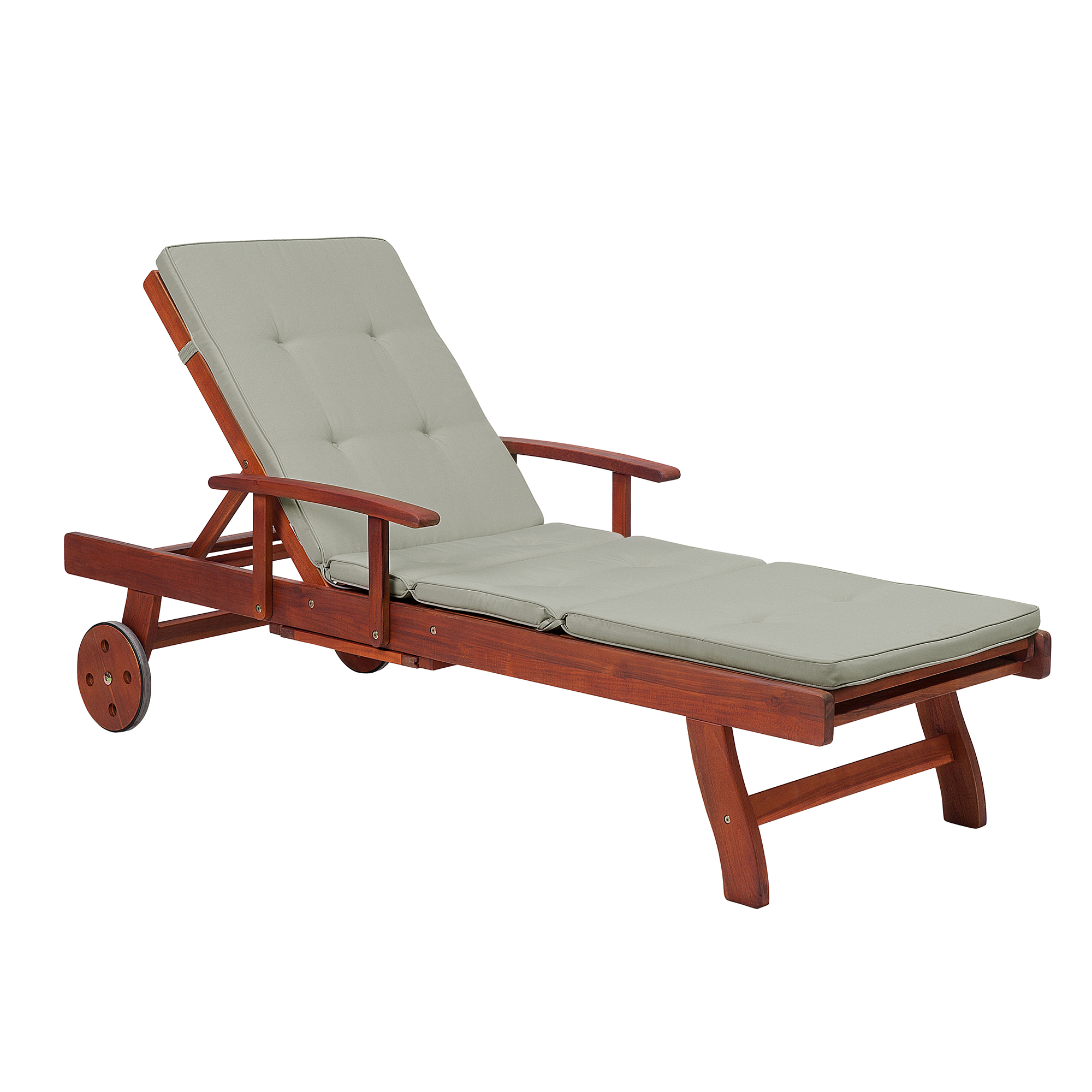 Produktbild von Beliani Garden Sun Lounger Light Acacia Wood with Taupe Cushion Adjustable Backrest Inbuilt Castors Rustic Style