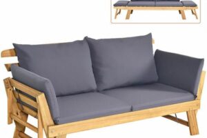 Produktbild von Outdoor Sofa Bed, 3 in 1 Convertible Cushioned Loveseat Lounger Couch with Folding Armrests and