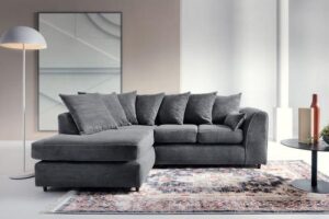 Produktbild von Abakus Direct – Porto Jumbo Cord Corner Sofa, Full Chenille Cord Fabric in Grey – Left – color Grey