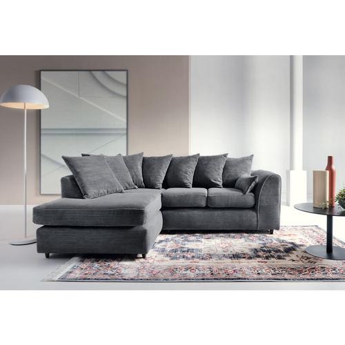 Bild von Abakus Direct – Porto Jumbo Cord Corner Sofa, Full Chenille Cord Fabric in Grey – Left – color Grey