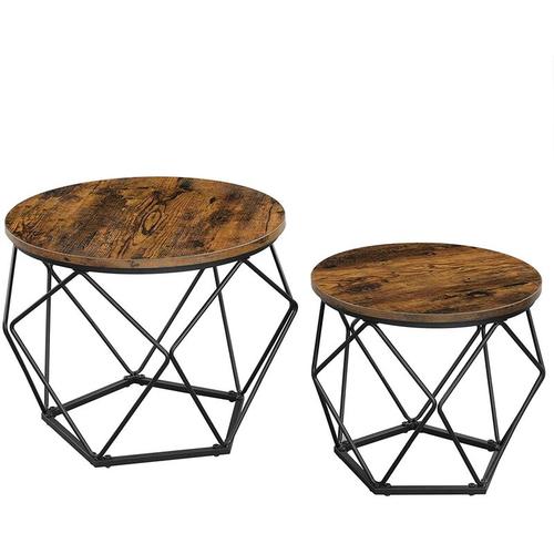 Produktbild von VASAGLE Coffee Tables, Set of 2 Side Tables, Robust Steel Frame, for Living Room, Bedroom, Rustic