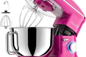 Produktbild von Stand Mixer, 1500W 6-Speed Tilt-Head Food Mixers Cake Mixer Kitchen Electric Stand Mixer with 6L Stainless Steel Bowl, Dough Hook, Flat Beater, Whisk, Splash Guard, for Baking (Pink Purple)