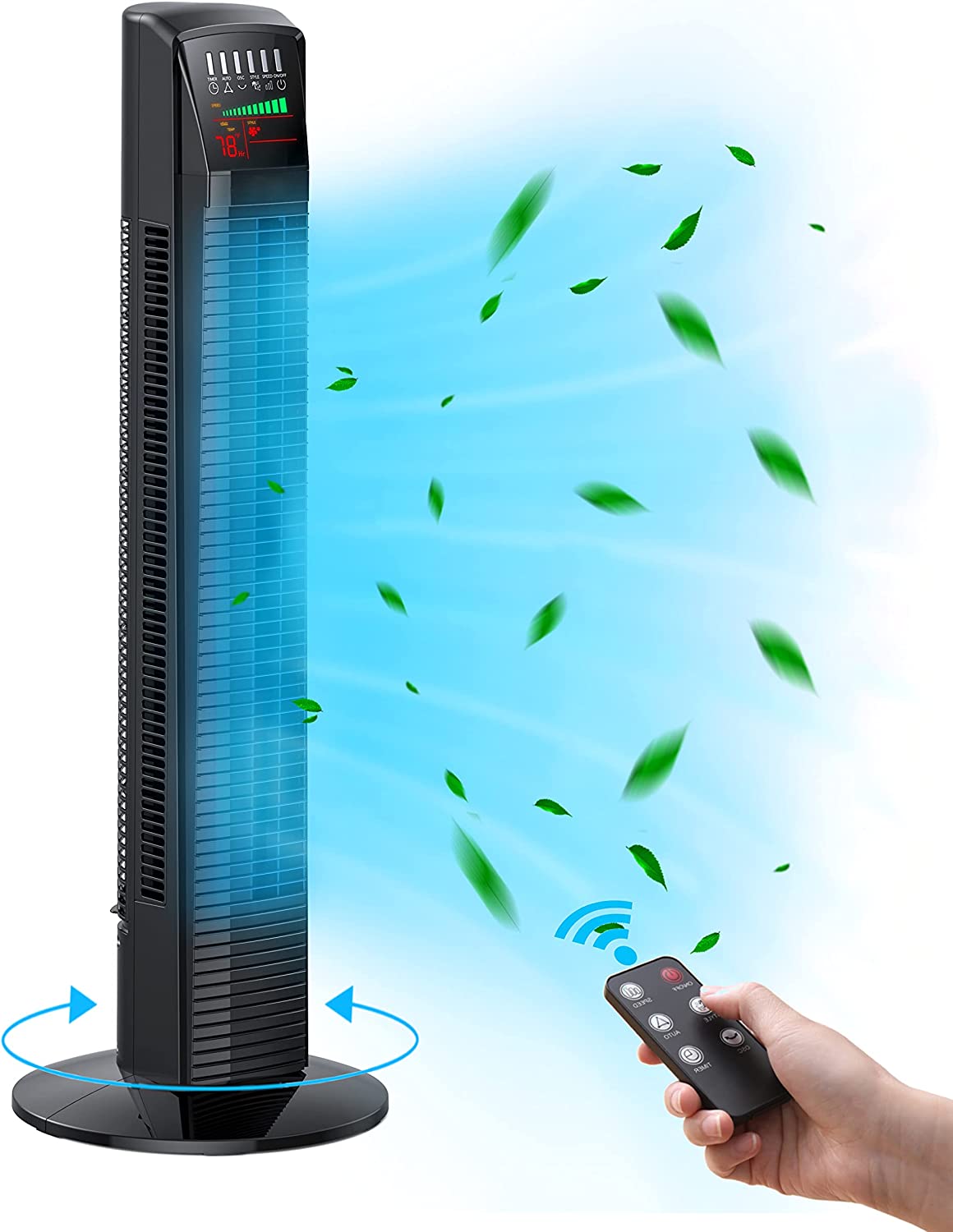 Produktbild von Tower Fan, 35” Oscillating Quiet Cooling Fan with Remote, Digital Thermostat,12H Timer, 3 Speeds & 4 Modes, LED Display, Portable Stand Up Floor Bladeless Fan for Bedroom, Living Room, Kitchen, Office