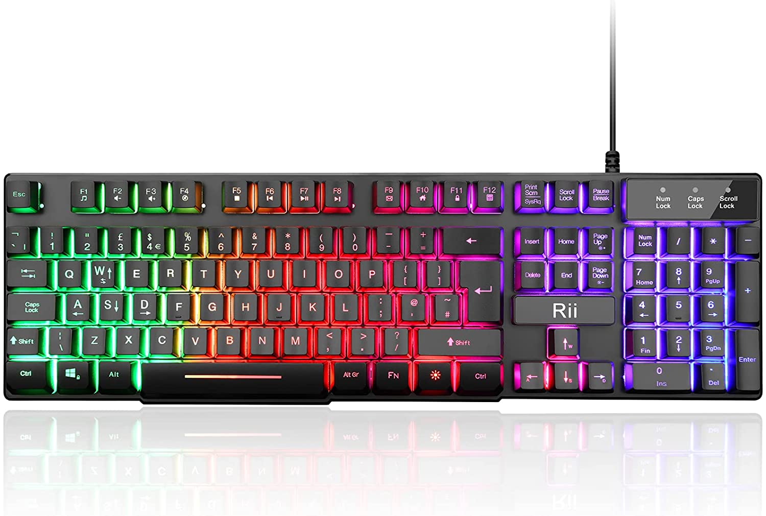 Bild von Bactlit Gaming Keyboard,Rii RK100 Plus 7 Color Rainbow LED Backlit Mechanical Feeling USB Wired Gaming Keyboard (UK Layout)