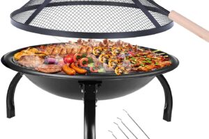 Produktbild von 2-in-1 Fire Bowl Garden Fire Pit Foldable Portable Fire Bowl with Spark Protection, Grill, Protective Grill,55 x 43 cm, for BBQ Heating