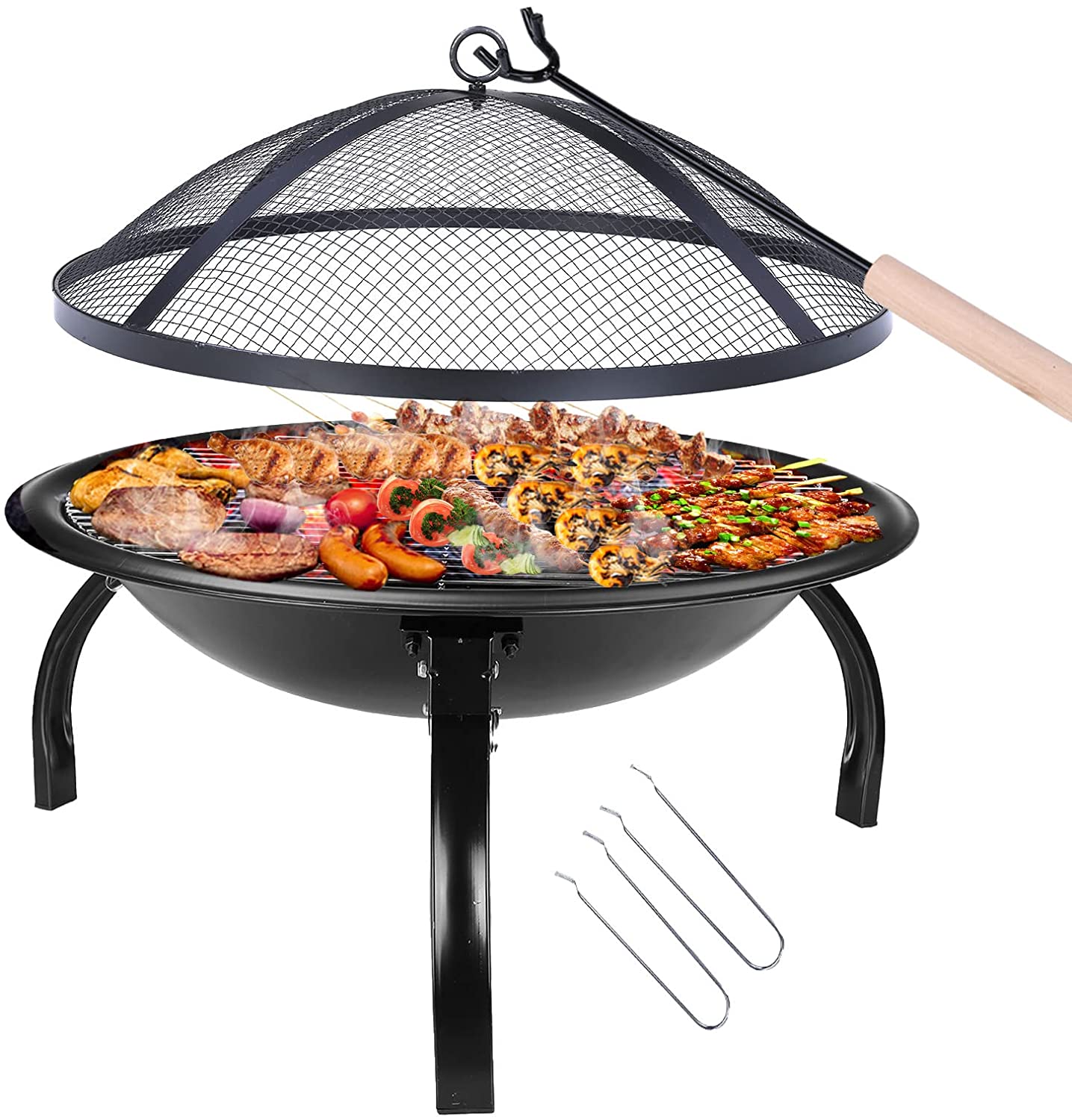 Produktbild von 2-in-1 Fire Bowl Garden Fire Pit Foldable Portable Fire Bowl with Spark Protection, Grill, Protective Grill,55 x 43 cm, for BBQ Heating